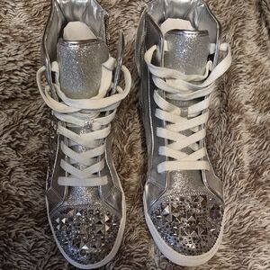 Steve Madden Glitter Silver High-Top Sneakers